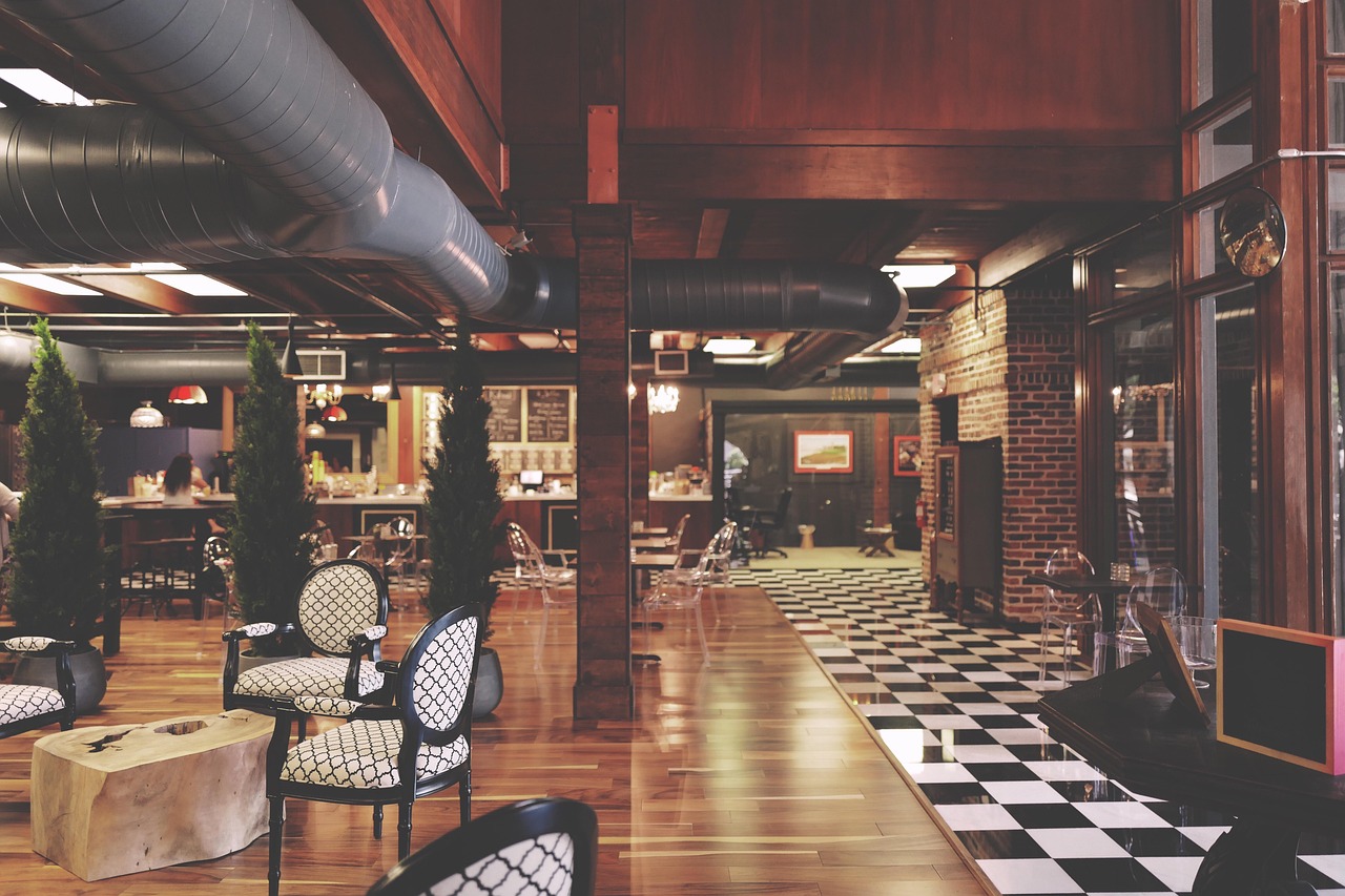 Warm wood restaurant dining room